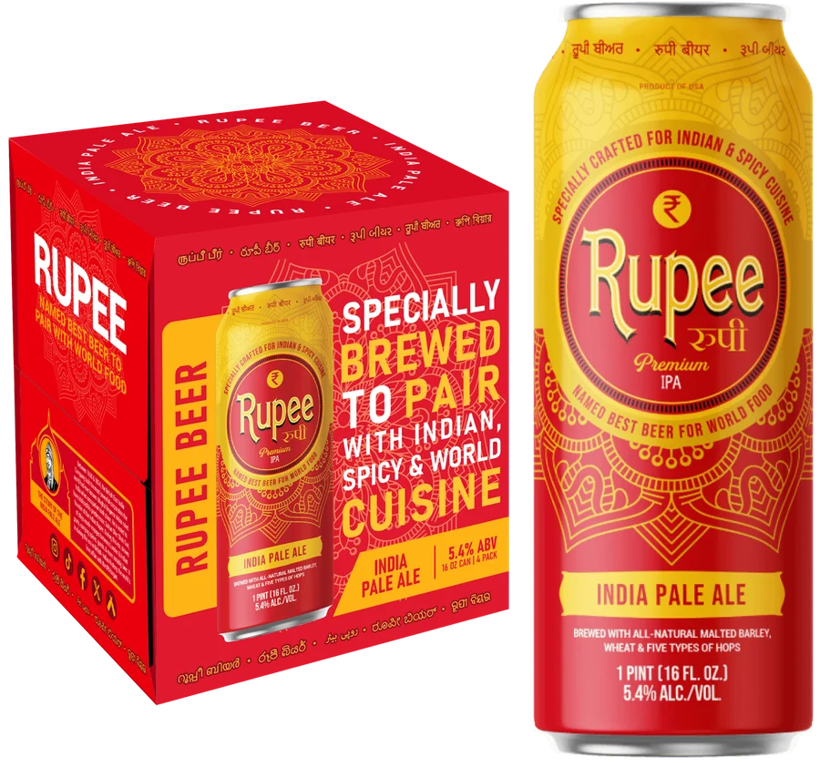Rupee India Pale Ale can and four-pack.
